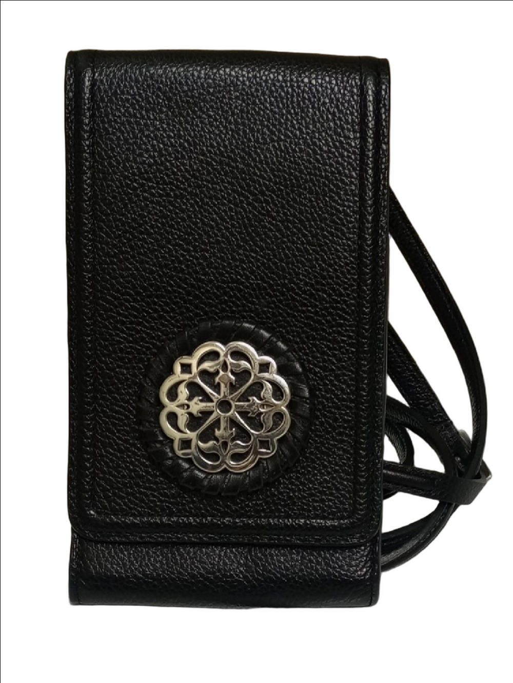 BRIGHTON "FERRARA" BLACK PEBBLE GENUINE LEATHER CROSSBODY PHONE CARD BAG WALLET